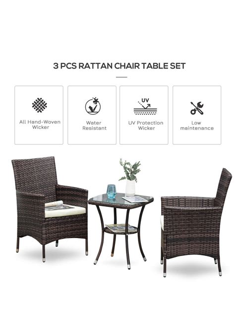 Outsunny Garden Outdoor Rattan Furniture Bistro Set Pcs Patio Weave