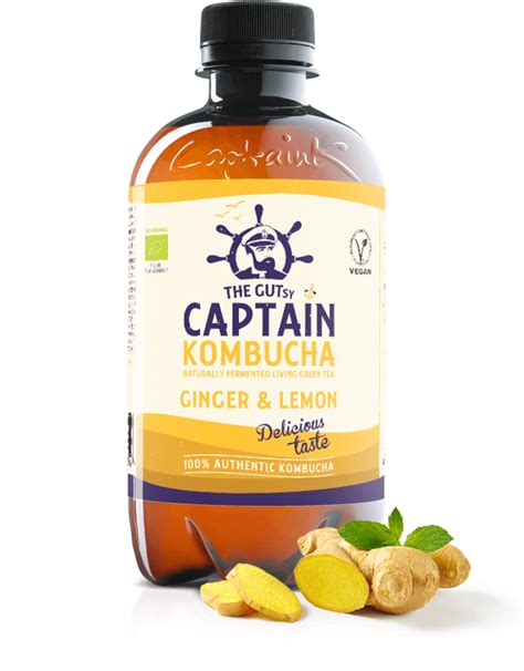 Captain Kombucha Ginger Lemon Ml Glass Roos Met Witte Stippen