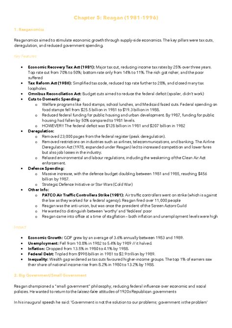 Chapter 5: Overview of Reaganomics and Its Impact - Studocu