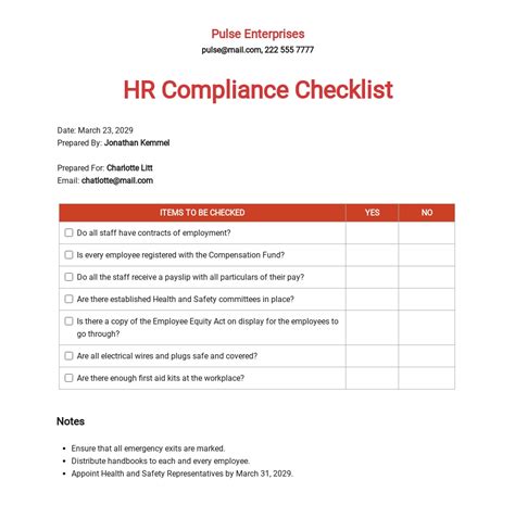 Hr File Checklist Template