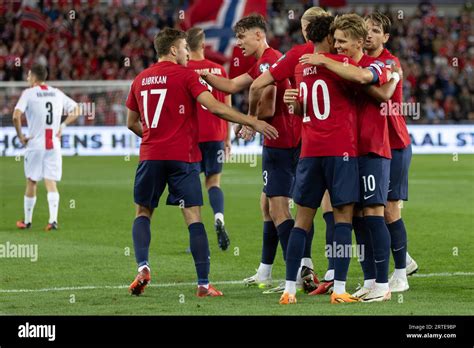 Oslo Norway 12 September 2023 Martin Odegaard Of Norway Celebrates