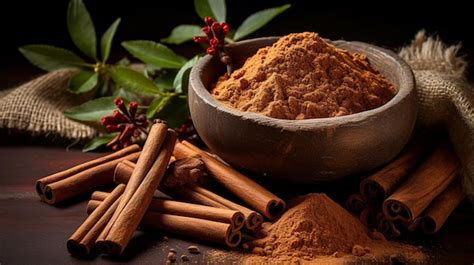 Premium Photo Cinnamon Sticks And Powder In A Bowl With A Cloth And