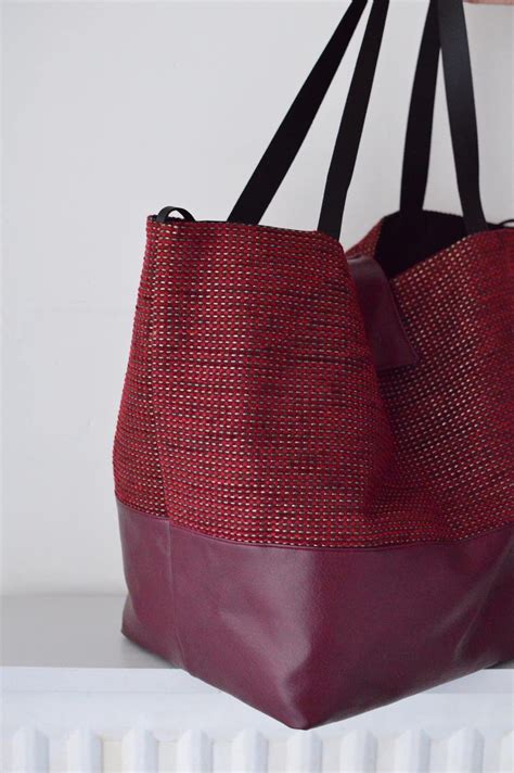 Pretty Tote Bag Burgundy And Gold Tote Bag Womens Tote Etsy