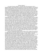 Television Addiction - Television Addiction In the article Television ... 