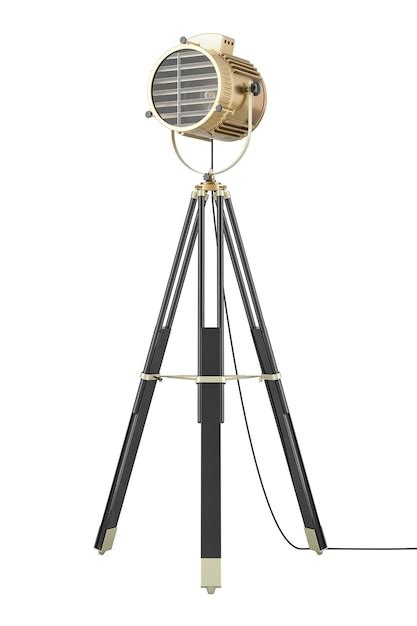 Ретро-прожектор на штативе 3d-рендеринг изолирован на прозрачном фоне ...