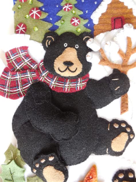 Finished Christmas Stocking Black Bear Bonfire Etsy