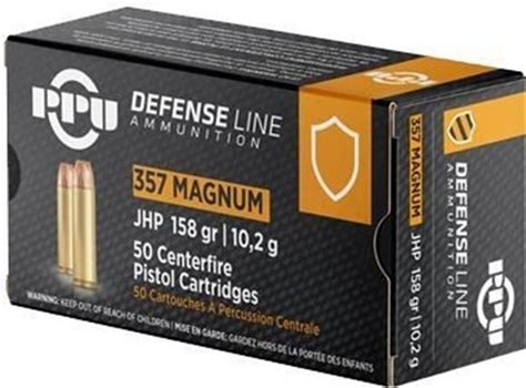 PPU PPD357 Defense Pistol Ammo 357 Mag JHP 158 Gr 50 Rnd Reliable