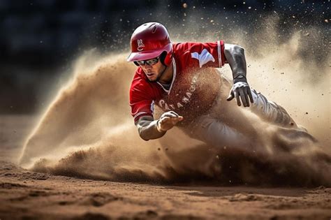 Premium AI Image A Baseball Player Is Sliding Into The Dirt