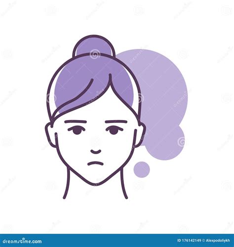 Human Feeling Boredom Line Color Icon Face Of A Young Girl Depicting