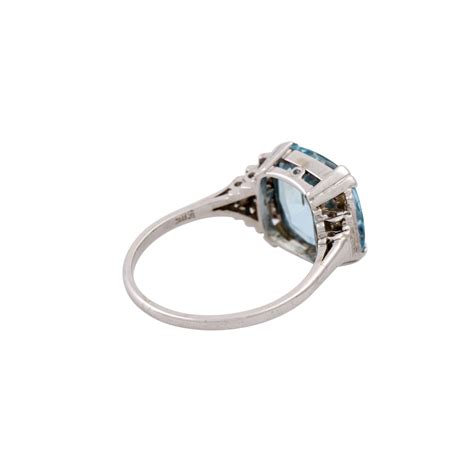 Art D Co Ring Mit Aquamarin Flankiert Von Diamantrosen Lot Detail