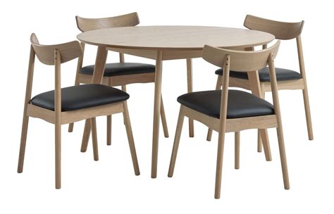 KALBY Ø120 tafel eiken 4 LYNGHOLM stoelen eiken zwart JYSK