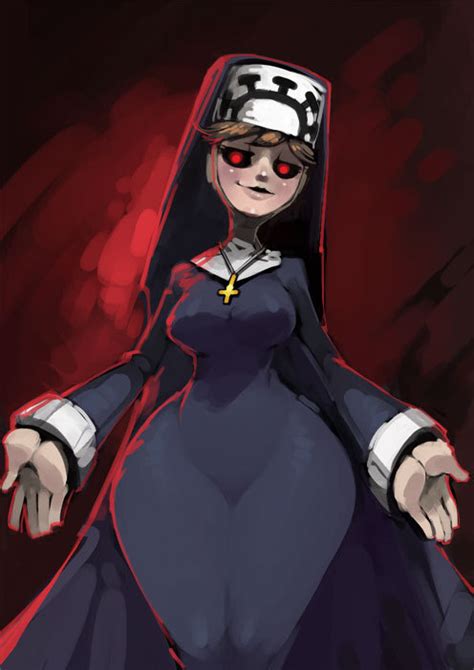 Safebooru Girl Bittenhard Blonde Hair Breasts Cross Double Skullgirls Habit Hat Nun Red