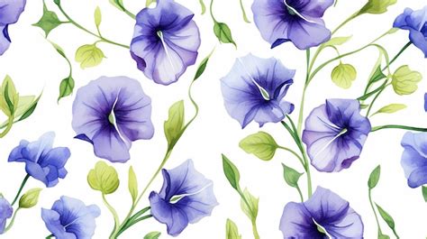 Premium Photo | Seamless pattern of Morning Glory flower on white ...