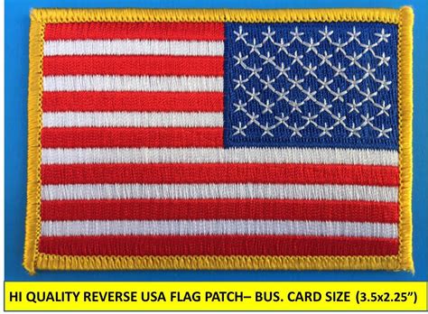 Reverse Usa American Flag Embroidered Patch Iron On Sew On Gold Border