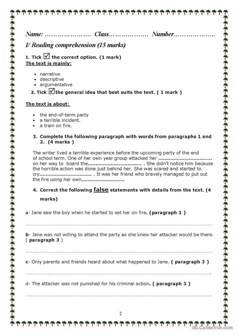 A Test Reading For Detail Dee English Esl Worksheets Pdf And Doc