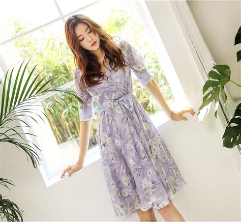 Styleonme Lilac Floral Print Wrap Style Dress 48490 48492 48505