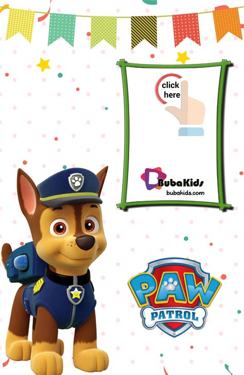 Chase Paw Patrol free printable birthday invitation card. | BubaKids.com