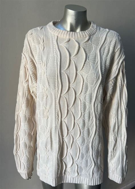 Cable Knit Vintage Retro 90s Hip Hop Cream Sweater Gem