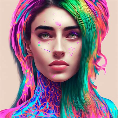 Premium Photo A Digital Painting Of A Woman With Colorful Hair And A