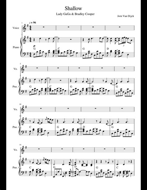 Lady Gaga Ft Bradley Cooper Shallow Sheet Music For Piano Voice Download Free In Pdf Or Midi