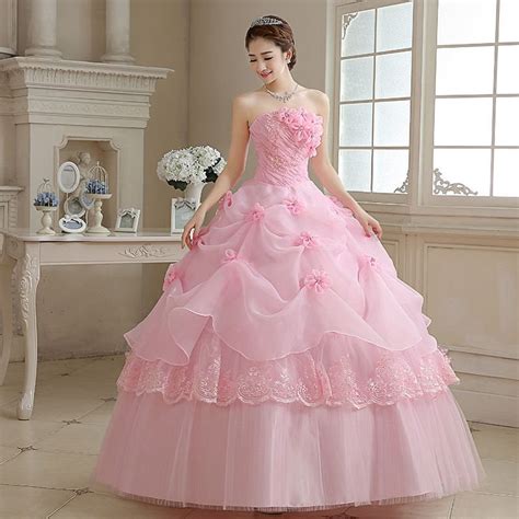 Pink Flower Gown Dress Pink Prom Dress Pink Tulle Gown Etsy