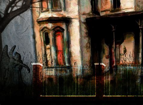 Spooky Victorian House - Halloween Art - Lalas Art - Bat - Gargoyle ...