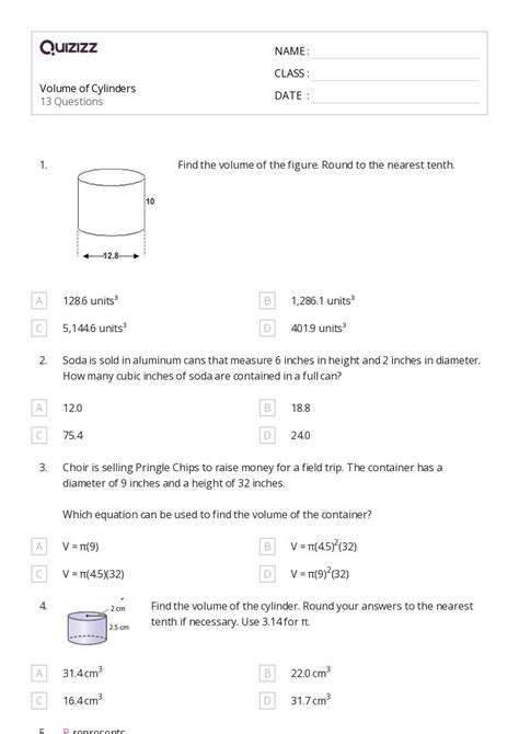 Cylinders Worksheets For Th Grade On Quizizz Free Printable