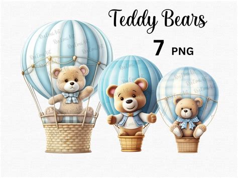 Teddy Bear Clipart Hot Air Balloon Clipart Baby Shower Etsy
