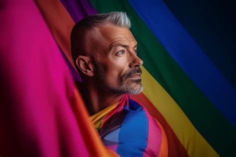 Premium AI Image Expressive Pride Photo Of A Gay Man With A Rainbow Flag Pride Month
