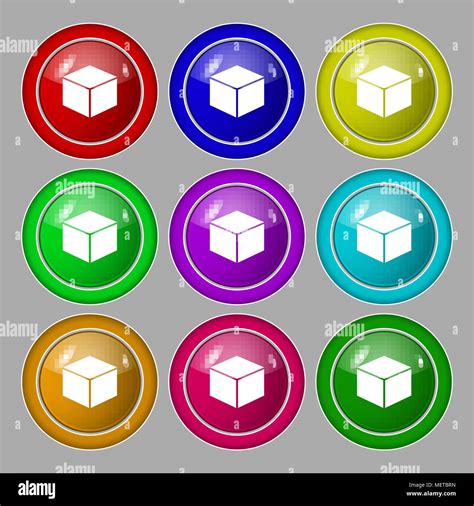 cube icon sign. symbol on nine round colourful buttons. Vector illustration Stock Vector Image ...