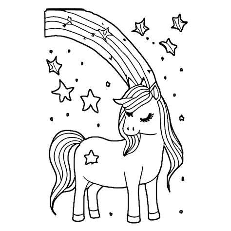 Coloriage Licorne Avec étoiles Et Arc En Ciel · Creative Fabrica