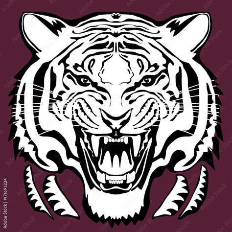 Angry Tiger Head Hand Drawn Vector Graphic Black And White Variant On