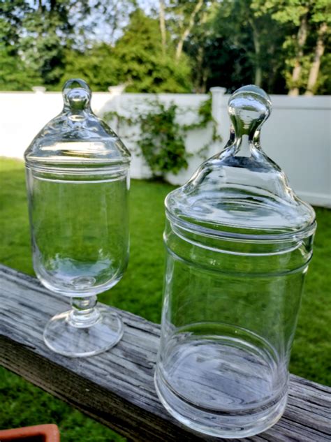 Large Vintage Clear Glass Apothecary Jar Lid Candy Display Lot Of 2 Ebay