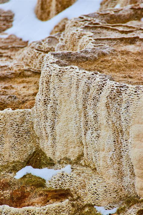 Premium Photo | Stunning detail of large yellowstone terrace in winter ...