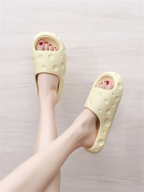 Women Textured Slippers Eva Single Band Preppy Slides Beige Shein Usa