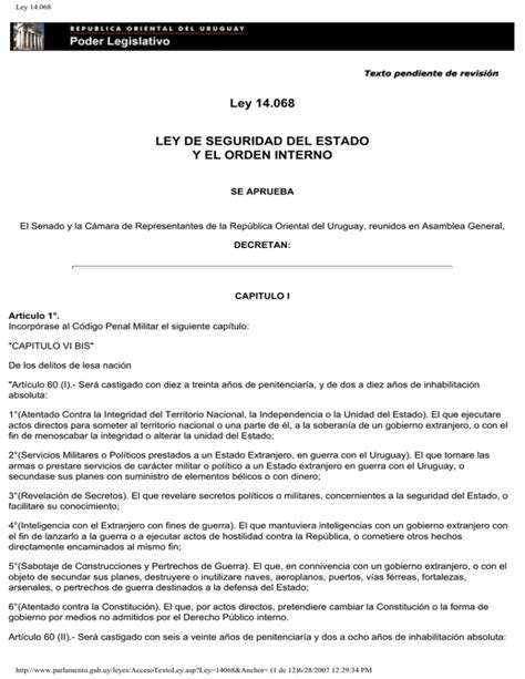 Ley De Seguridad Del Estado Y El Orden Interno