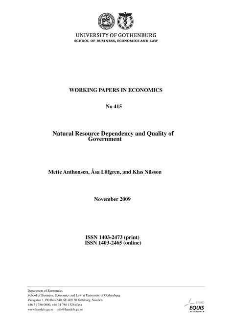 PDF Natural Resource Dependency And Quality Of Government