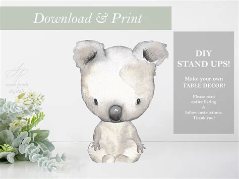 Koala Bear Table Decoration Stand Up Australian Printable Boy Girl Baby