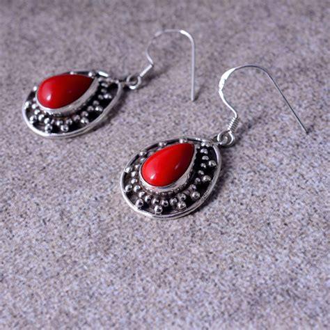 Rote Koralle Ohrringe Sterling Silber Oval Geformte Etsy