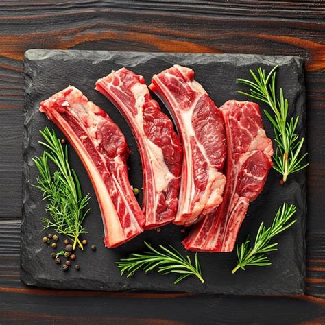 Premium Ai Image Butchers Delight Raw Lamb Ribs On Bone Top View For