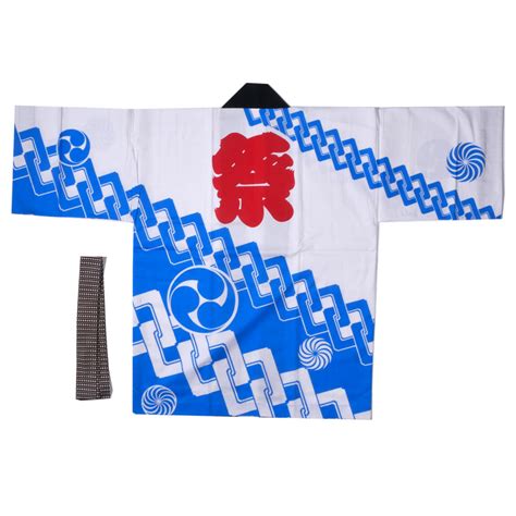 haori veste japonaise en coton bleu pour festival matsuri chaîne