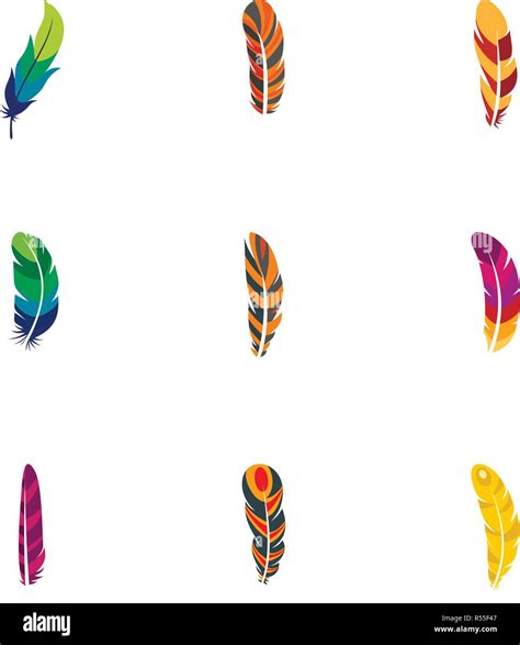 Indian Feather Icon Set Flat Set Of 9 Indian Feather Vector Icons For Web Design Stock Vector