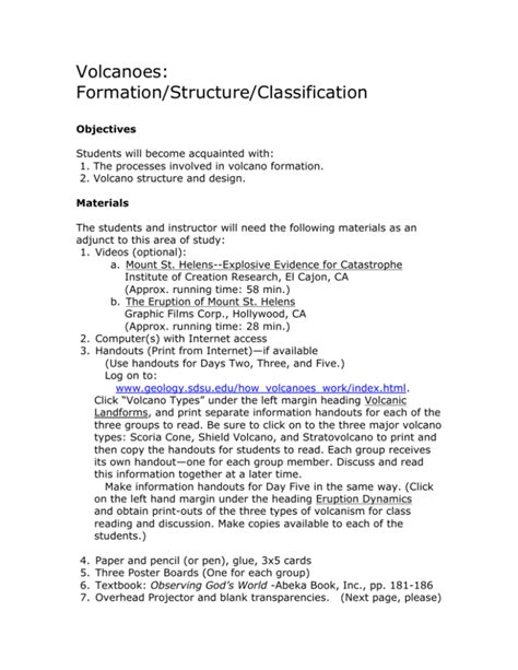 Volcanoes: Formation/Structure/Classification