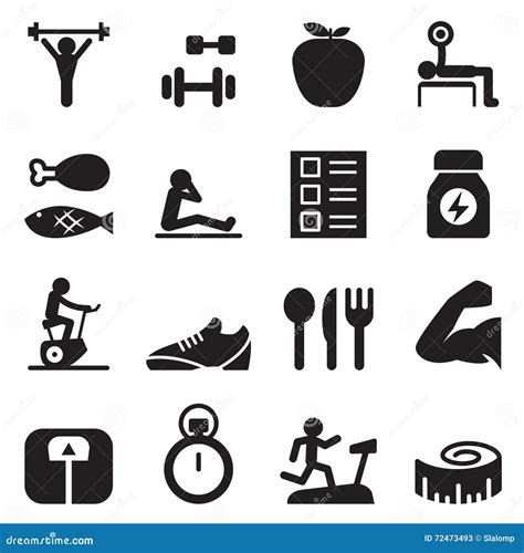 Healthy And Exercise Icons Set Stock Vector Illustration Of Collection