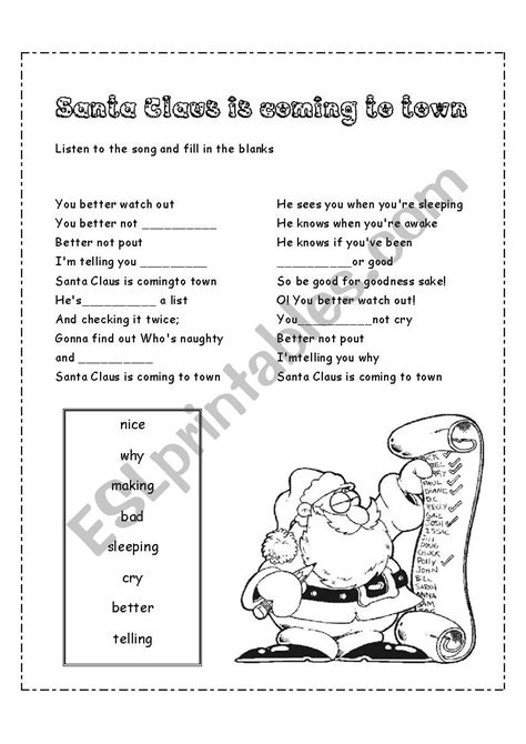 Santa Claus Is Coming To Town Esl Worksheet By Ladydeath