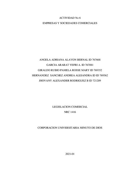 Actividad 6 Apuntes De Clase ACTIVIDAD No 6 EMPRESAS Y SOCIEDADES
