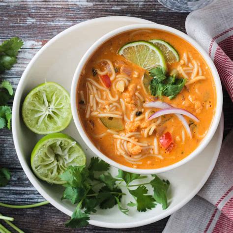 Vegan Red Curry Thai Noodle Soup Gluten Free Oil Free