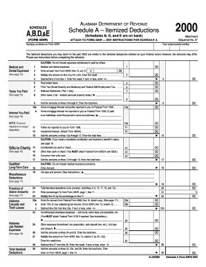 Fillable Online Revenue Alabama 2000 Sch A B D E Alabama Department