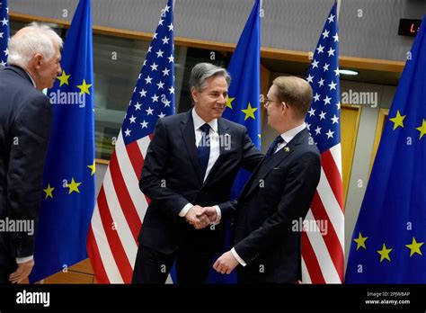 United States Secretary Of State Antony Blinken Center Shakes Hands