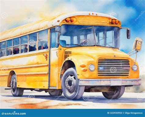 Yellow School Bus Watercolor Illustration Stock Illustration ...